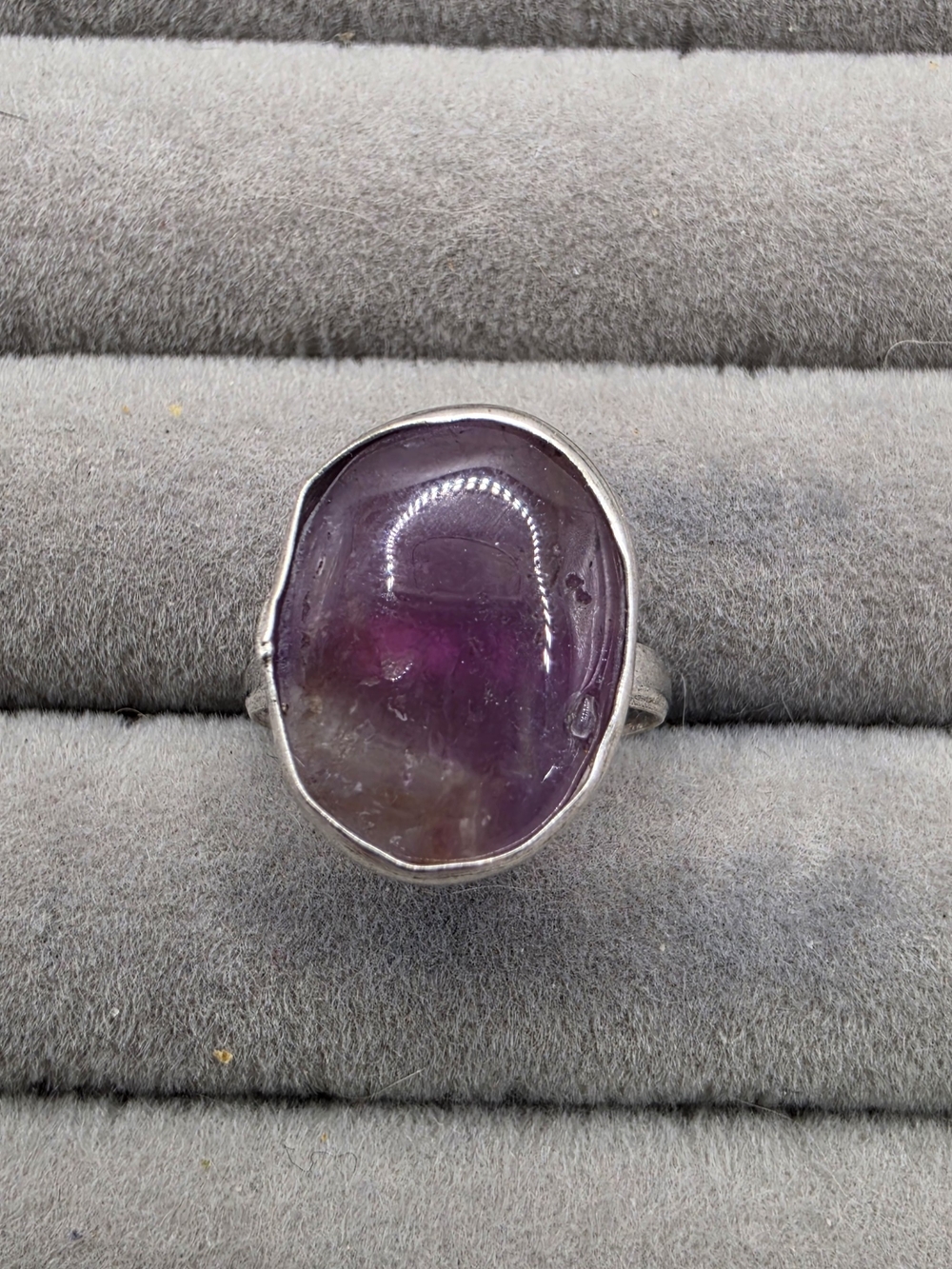 Silver Plated Amethyst Statement Ring Size 7 - Purple